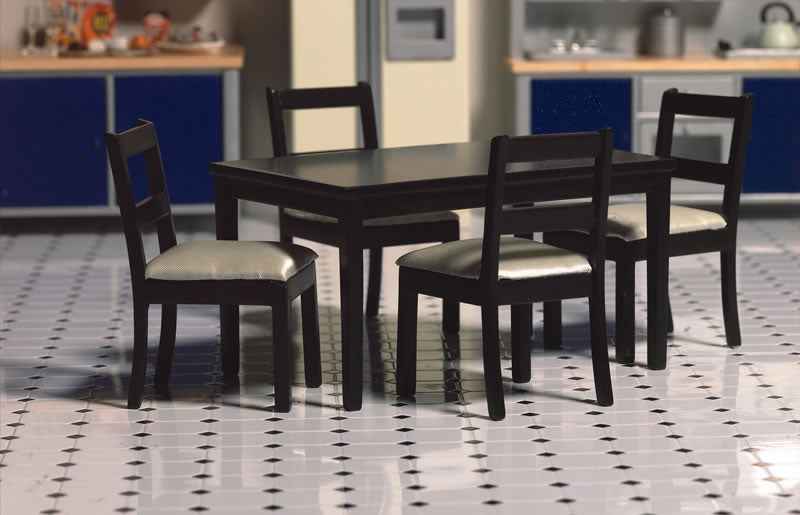 Zwarte eettafel met 4 stoelen
