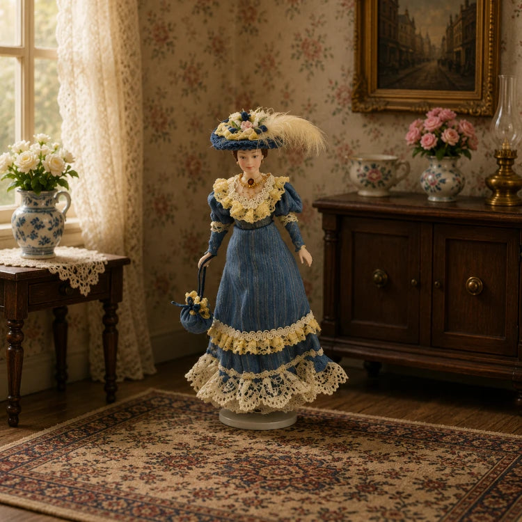 Victiaanse vrouw Blauwe kleding