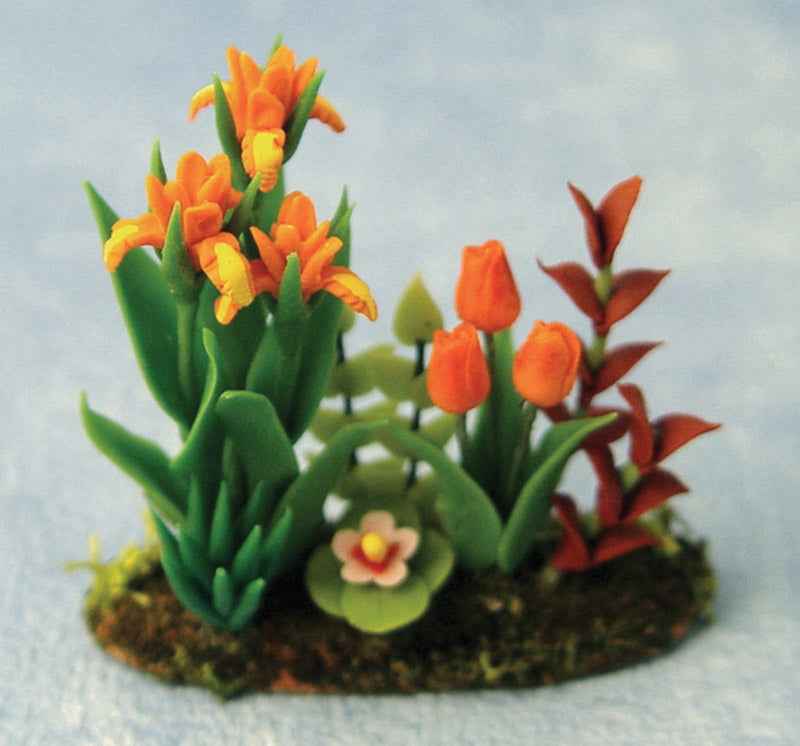Bloembedje met Irissen en tulpen