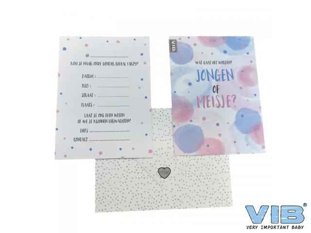 Uitnodigingskaarten gender reveal party 'Jongen of meisje' ,6 stuks