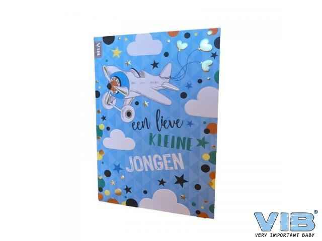 Wenskaart folie 'Een lieve kleine jongen hoera- gefeliciteerd' blauw