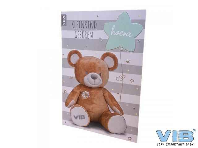 Wenskaart folie/embossing 'Kleinkind geboren' VIB beer