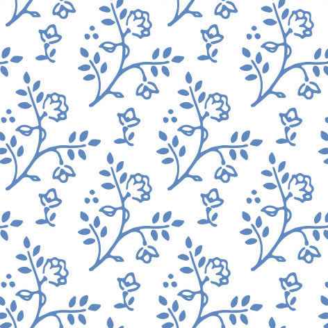 Poppenhuis behang, wit met blauw