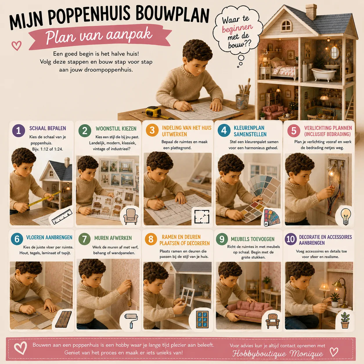 Een poppenhuis bouwen? Kijk bij Hobbyboutique Monique voor een plan van aanpak