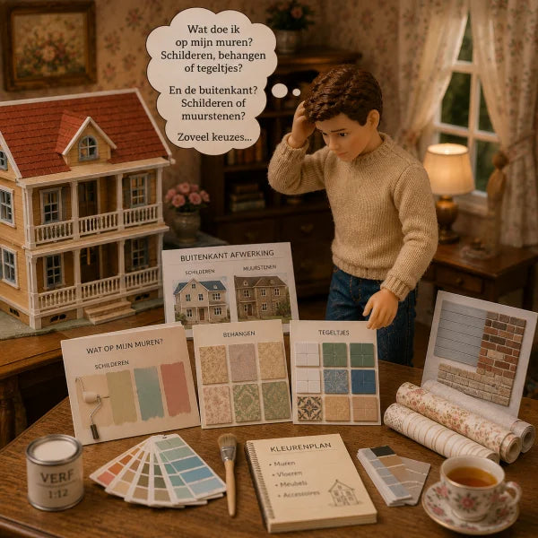 Wat doe ik op de muren van mijn poppenhuis. Hobbyboutique Monique geeft advies