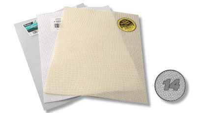 Plastic stramien 21 x 27,5 cm. 14 mesh