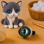 Blauwe kunststof kattenogen met verticale pupil en veiligheidssluiting voor amigurumi, gehaakte katten en knuffels