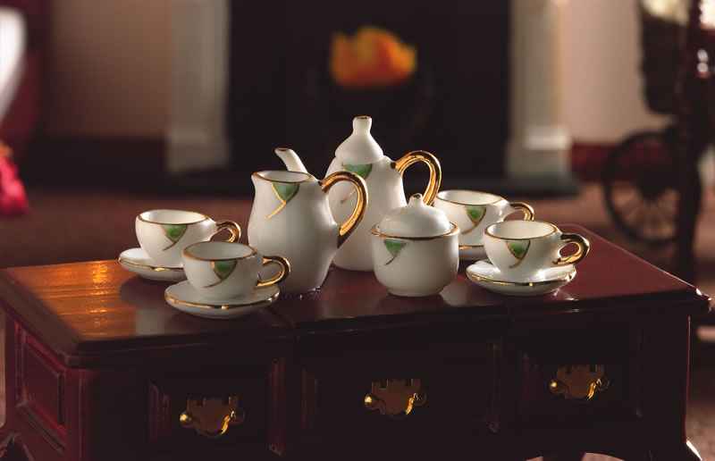 servies wit met groen 13 delig