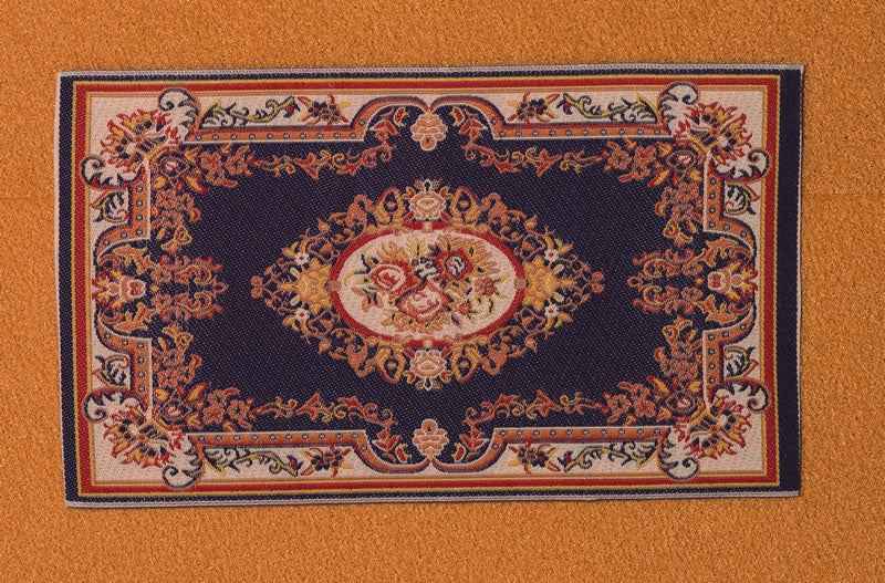 Vloerkleed met bloemen en camee in blauw