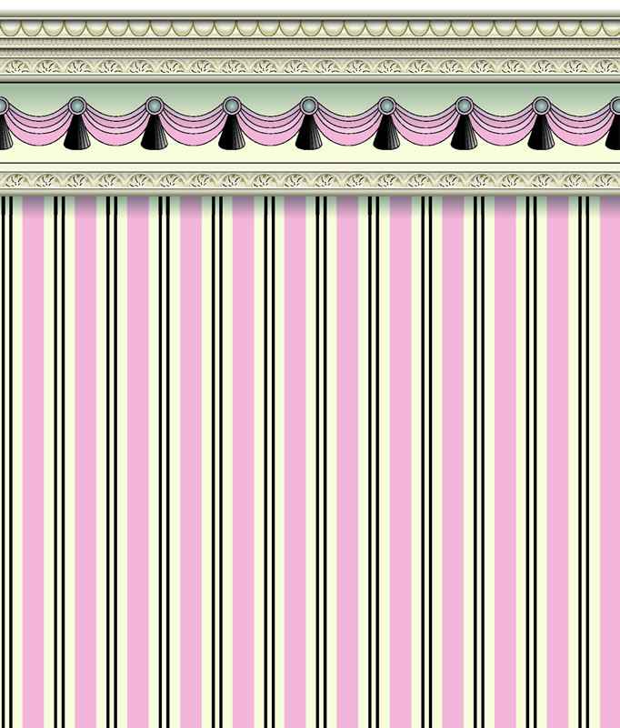 streep behang in roze met grijs
