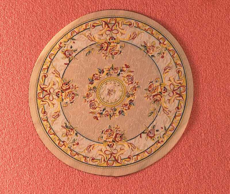Vloerkleed rond, creme met zacht roze