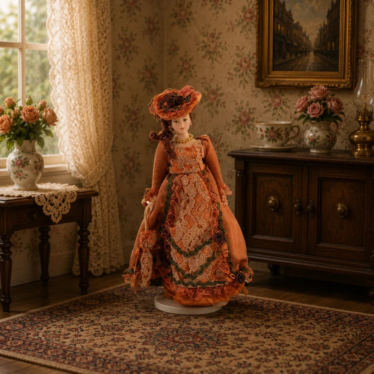 Victiaanse vrouw roodbruine kleding
