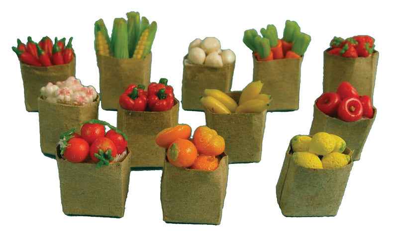 Bruine zakken met groenten en fruit, 12 stuks