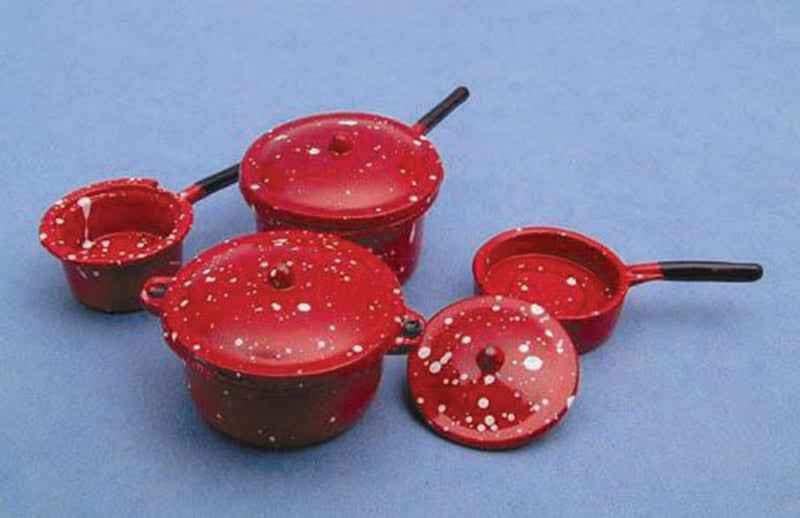 Pannenset, rood gespikkeld, 4 stuks