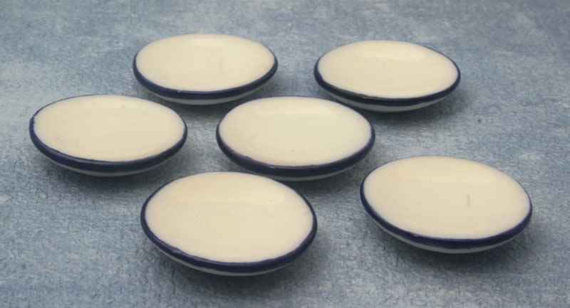 Witte borden blauwe rand, 6 stuks