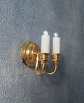 Dubbele wandlamp kaarsmodel met LED-verlichting op batterij voor poppenhuis schaal 1:12.