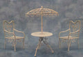 Tafel, parasol en 2 stoelen