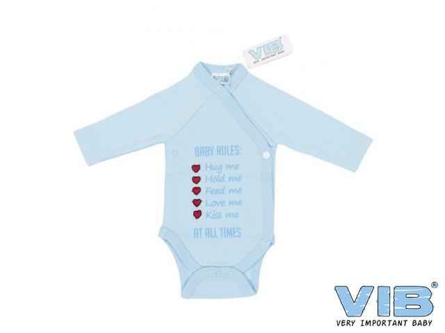 Overslag Romper 'BABY RULES: Hug me, Hold me, Feed me, Love me, Kiss me, AT ALL TIMES' Blauw