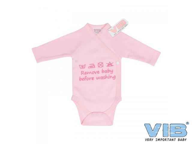 Overslag Romper 'Remove baby before washing' Roze