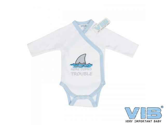 Overslag Romper 'HERE COMES TROUBLE' Wit-Lichtblauw