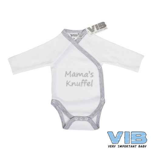 Overslag Romper 'Ik ben mama's knuffel!!' Wit+Grijs