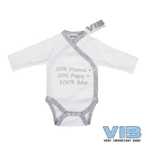 Overslag Romper '50%mama + 50%papa = Ikke' Wit+Grijs