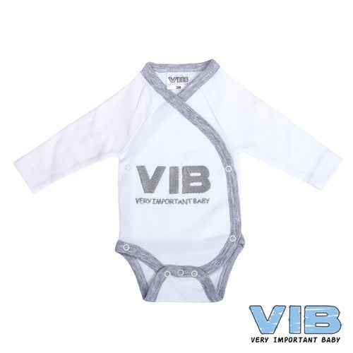 Overslag Romper 'V.I.B. Very Important Baby' Wit+Grijs