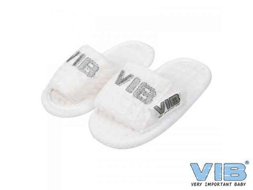 Baby Slipper 'VIB' Wafel Wit+Zilver