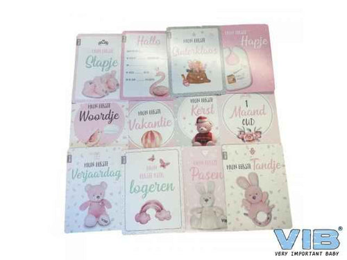 Box met 12 VIB  Baby moments cards 'Mijn eerste jaar' girl