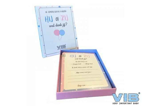 Box met 12 VIB Gender Reveal 'HIj of Zij, wat denk jij?' cards