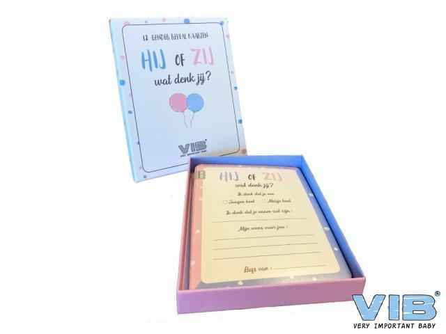 Box met 12 VIB Gender Reveal 'HIj of Zij, wat denk jij?' cards