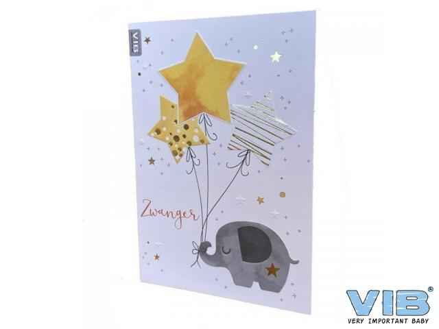 Wenskaart folie/embossing  'Zwanger' Olifantje
