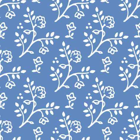 Poppenhuis behang, blauw met wit