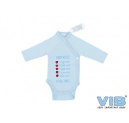 Overslag Romper 'BABY RULES: Hug me, Hold me, Feed me, Love me, Kiss me, AT ALL TIMES' Blauw