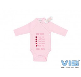 Overslag Romper 'BABY RULES: Hug me, Hold me, Feed me, Love me, Kiss me, AT ALL TIMES' Roze